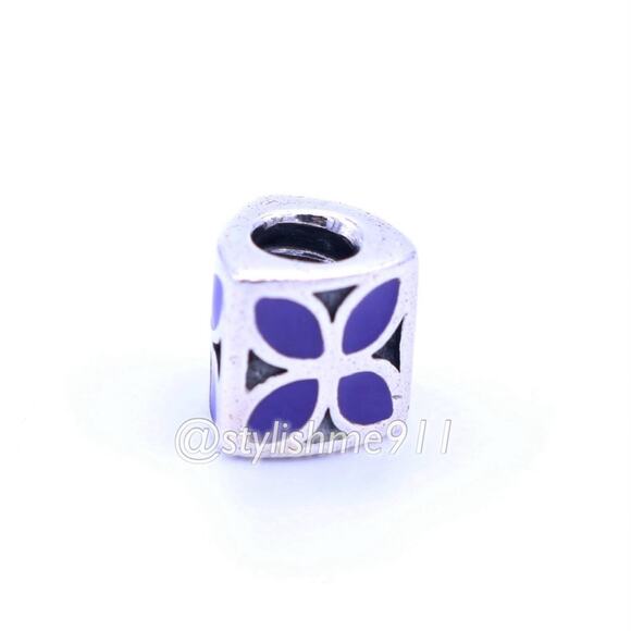 Authentic PANDORA Sterling Silver Violet Enamel Flower Charm - Picture 8 of 8